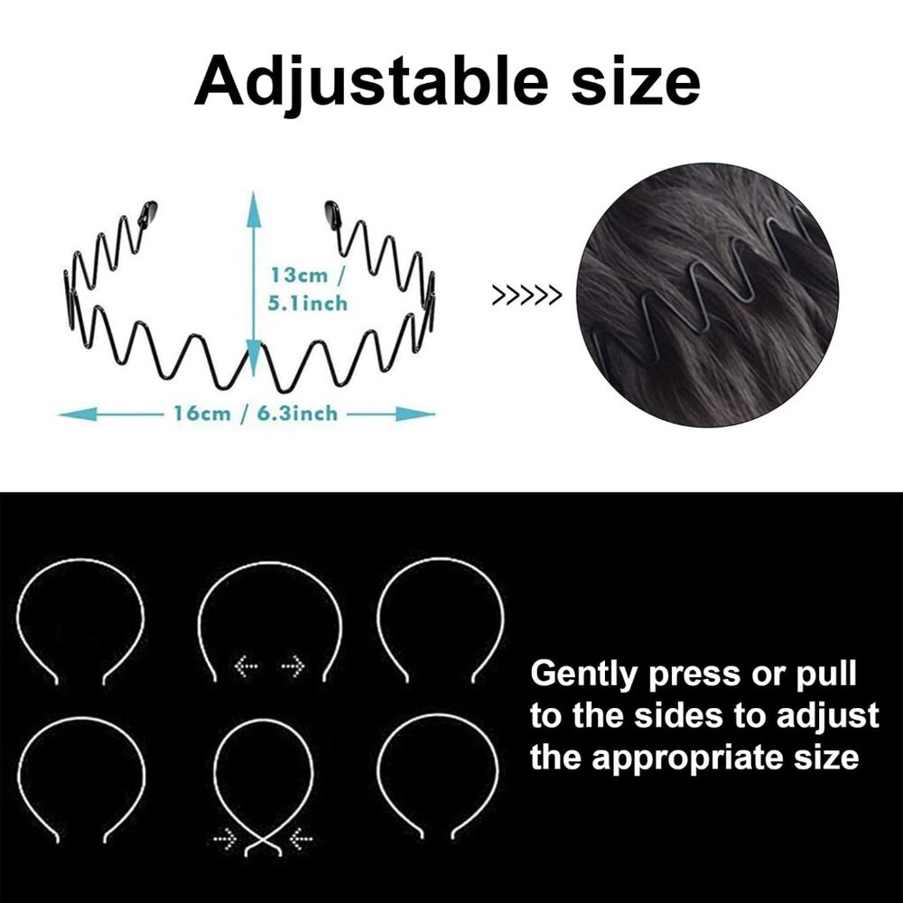 3pcs Hair Bands for Men Metal Fashion Headbands for Women Unisex Black Hair Band - Picture 2 of 6